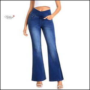 High Waisted Stretchy Flare Jeans, Tummy Control Bootcut Denim Pants